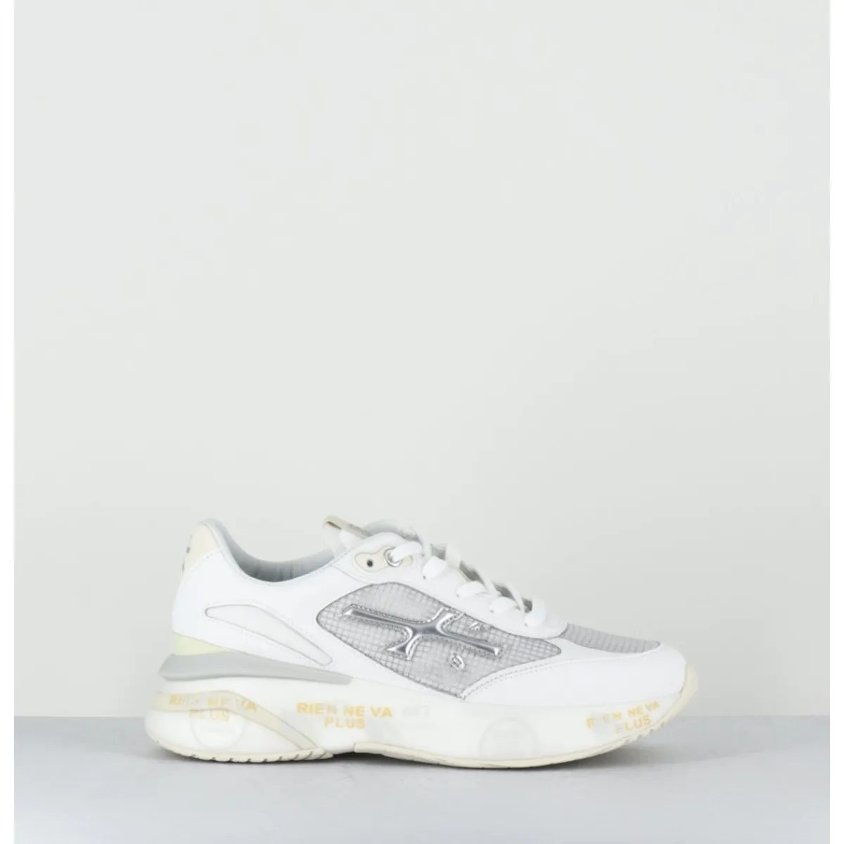 New PREMIATA Sneakers ultra light toile he & cuir argent- MOERUND 6809 BLANC