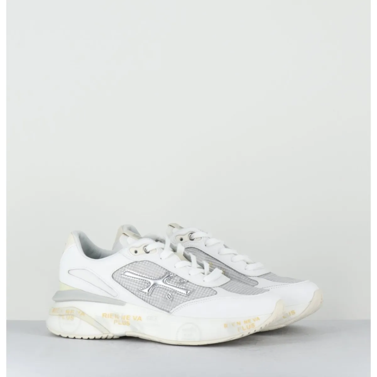 New PREMIATA Sneakers ultra light toile he & cuir argent- MOERUND 6809 BLANC