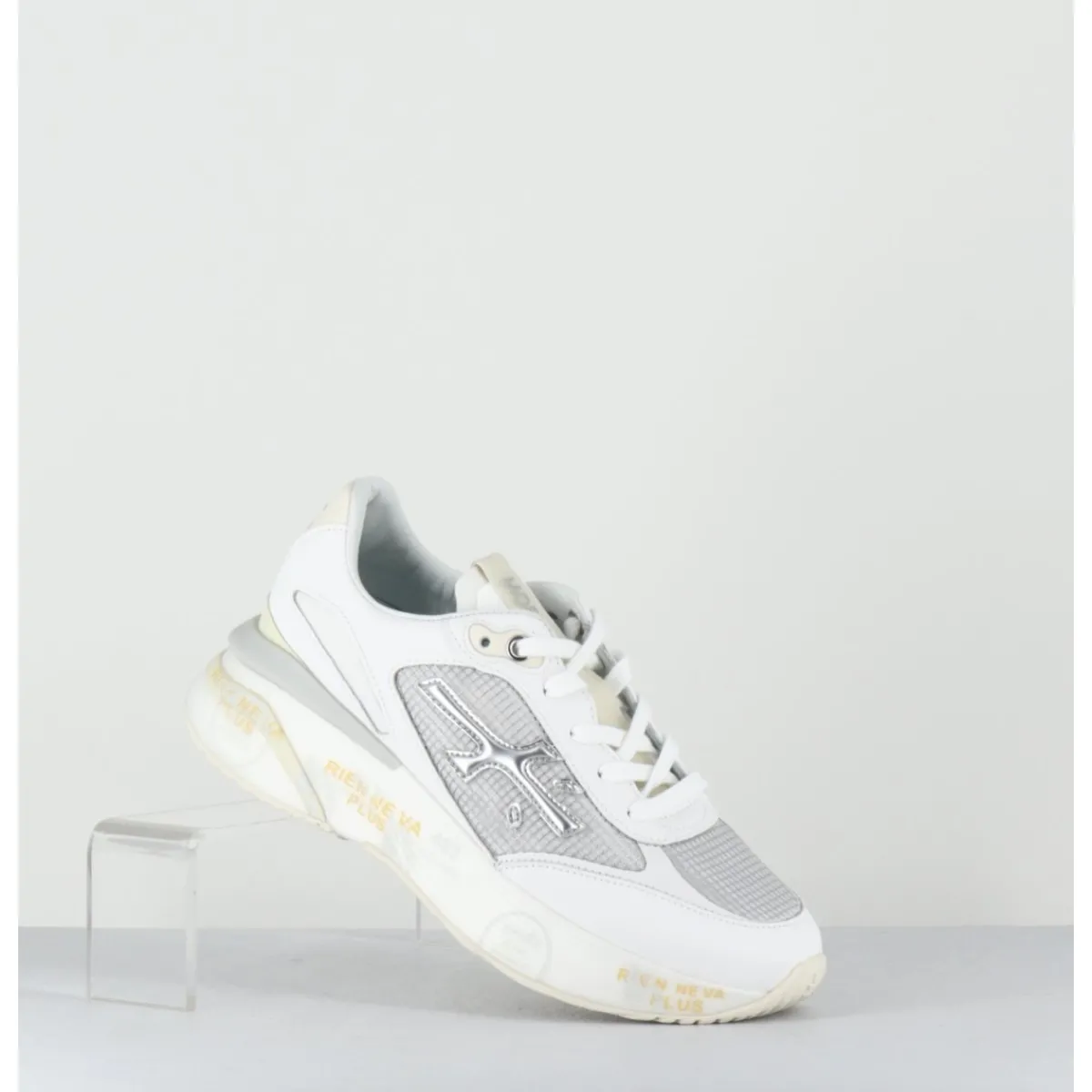 New PREMIATA Sneakers ultra light toile he & cuir argent- MOERUND 6809 BLANC
