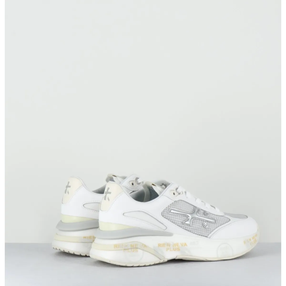New PREMIATA Sneakers ultra light toile he & cuir argent- MOERUND 6809 BLANC