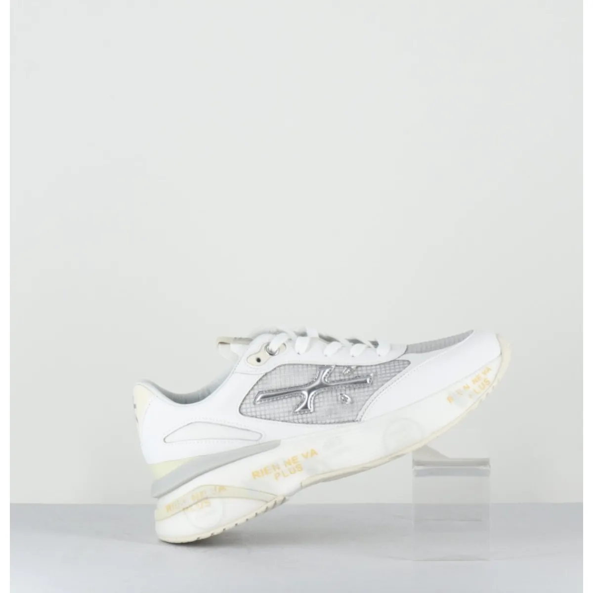 New PREMIATA Sneakers ultra light toile he & cuir argent- MOERUND 6809 BLANC