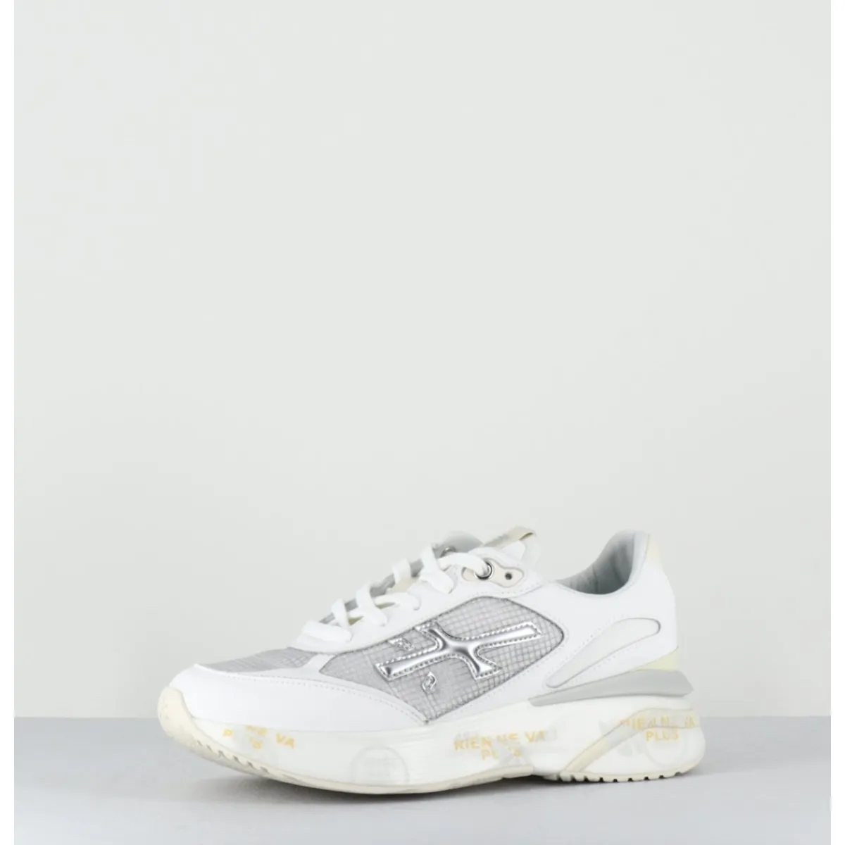 New PREMIATA Sneakers ultra light toile he & cuir argent- MOERUND 6809 BLANC