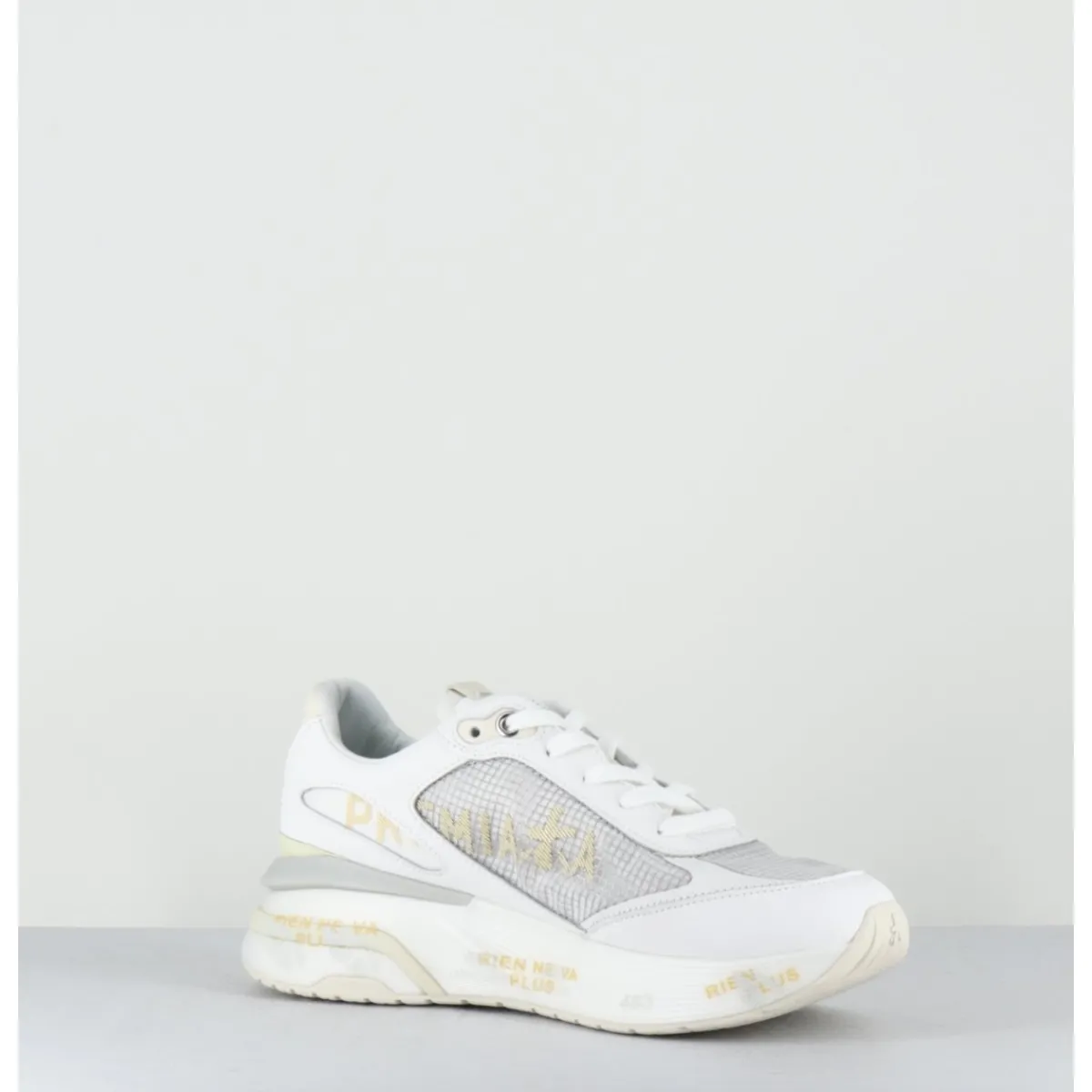 New PREMIATA Sneakers ultra light toile he & cuir argent- MOERUND 6809 BLANC