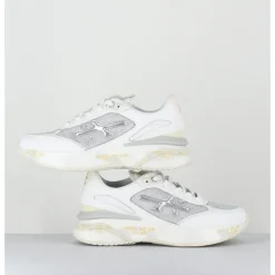 New PREMIATA Sneakers ultra light toile he & cuir argent- MOERUND 6809 BLANC
