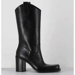 New ELENA IACHI Texan boots bout carré en cuir - E3656 NERO NOIR