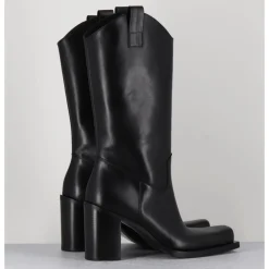 New ELENA IACHI Texan boots bout carré en cuir - E3656 NERO NOIR