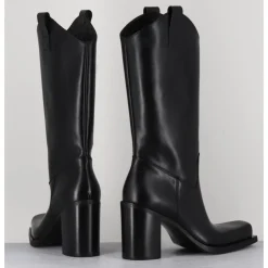 New ELENA IACHI Texan boots bout carré en cuir - E3656 NERO NOIR