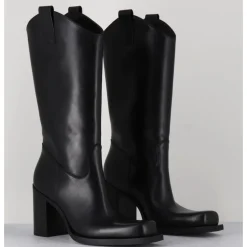 New ELENA IACHI Texan boots bout carré en cuir - E3656 NERO NOIR