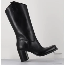 New ELENA IACHI Texan boots bout carré en cuir - E3656 NERO NOIR