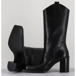 New ELENA IACHI Texan boots bout carré en cuir - E3656 NERO NOIR