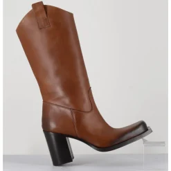 Online ELENA IACHI Texan boots bout carré en cuir - E3656 SUGHERO CAMEL