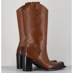 Online ELENA IACHI Texan boots bout carré en cuir - E3656 SUGHERO CAMEL