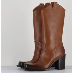 Online ELENA IACHI Texan boots bout carré en cuir - E3656 SUGHERO CAMEL