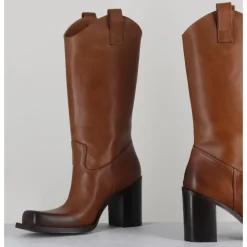 Online ELENA IACHI Texan boots bout carré en cuir - E3656 SUGHERO CAMEL