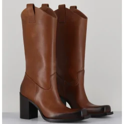 Online ELENA IACHI Texan boots bout carré en cuir - E3656 SUGHERO CAMEL