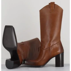 Online ELENA IACHI Texan boots bout carré en cuir - E3656 SUGHERO CAMEL
