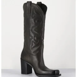 Online ELENA IACHI Texan boots bout carré en cuir khaki & surpiqures - E3660 MILITARE