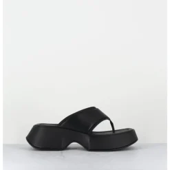 Discount VIC MATIE Tongs à plateforme en cuir - 1E1518D TRAVEL BLACK NOIR