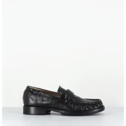 Best MALLONI Mocassins petit talon en cuir imprimé croco - GINNY BLACK NOIR